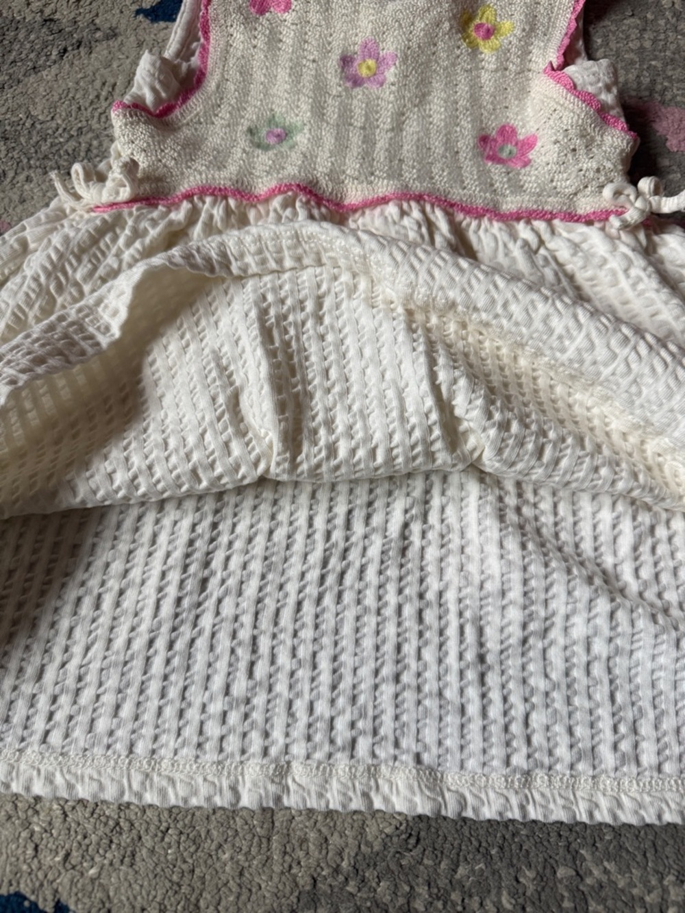 ZARA White Dress with Floral Knit Top - Picture 4 of 8